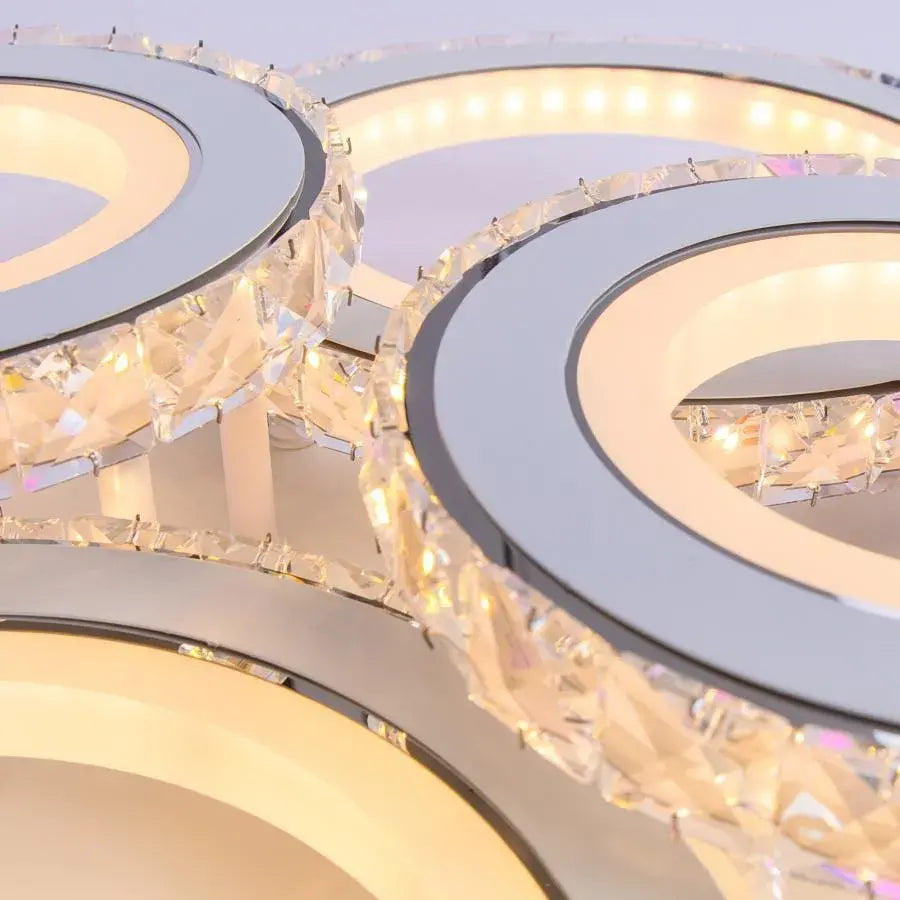 Lustra LED cu telecomanda si cristal NOVA ROTONDA RGB, 86W, 4 Cercuri, lumina Rece/Calda/Neutra, Dimabila, Alb