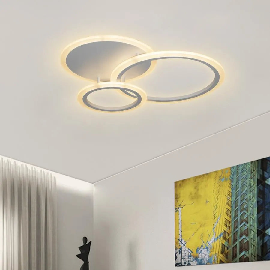 Lustra LED cu telecomanda LUCY, 52W, 3 Cercuri, lumina Rece/Calda/Neutra, Dimabila, Alb