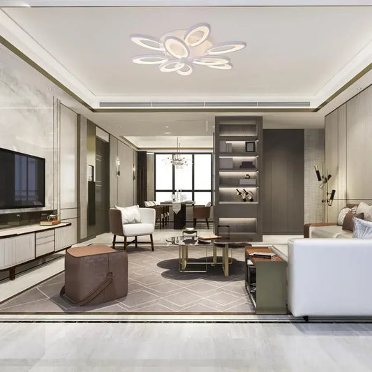 Lustra LED cu telecomanda SUNFLOWER, 98W, 9 Elemente, lumina Rece/Calda/Neutra, Dimabila, Alb