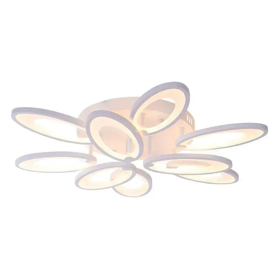 Lustra LED cu telecomanda SUNFLOWER, 98W, 9 Elemente, lumina Rece/Calda/Neutra, Dimabila, Alb