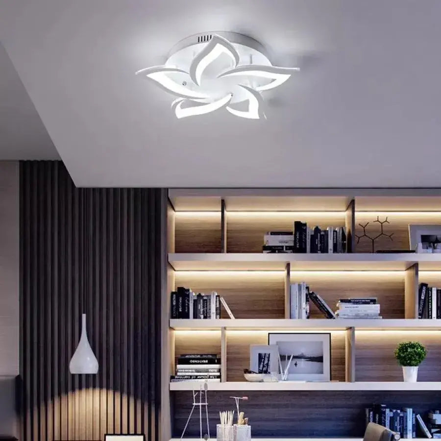 Lustra LED cu telecomanda LOTUS 74W, 5 Petale, lumina Rece/Calda/Neutra, Dimabila, Alb