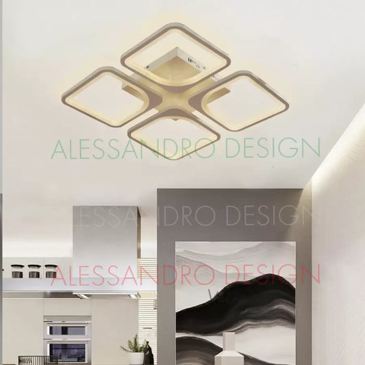 Lustra LED cu telecomanda ZOE, 4 Patrate, 52W, Lumina Rece/Calda/Neutra, Dimabila, Alb