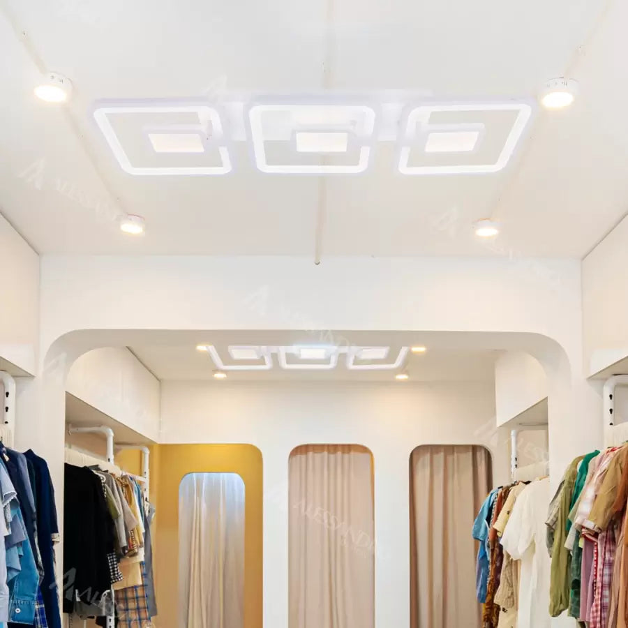 Lustra LED cu telecomanda  FELIX, 75W, 3 Patrate, lumina Rece/Calda/Neutra, Dimabila, Alb