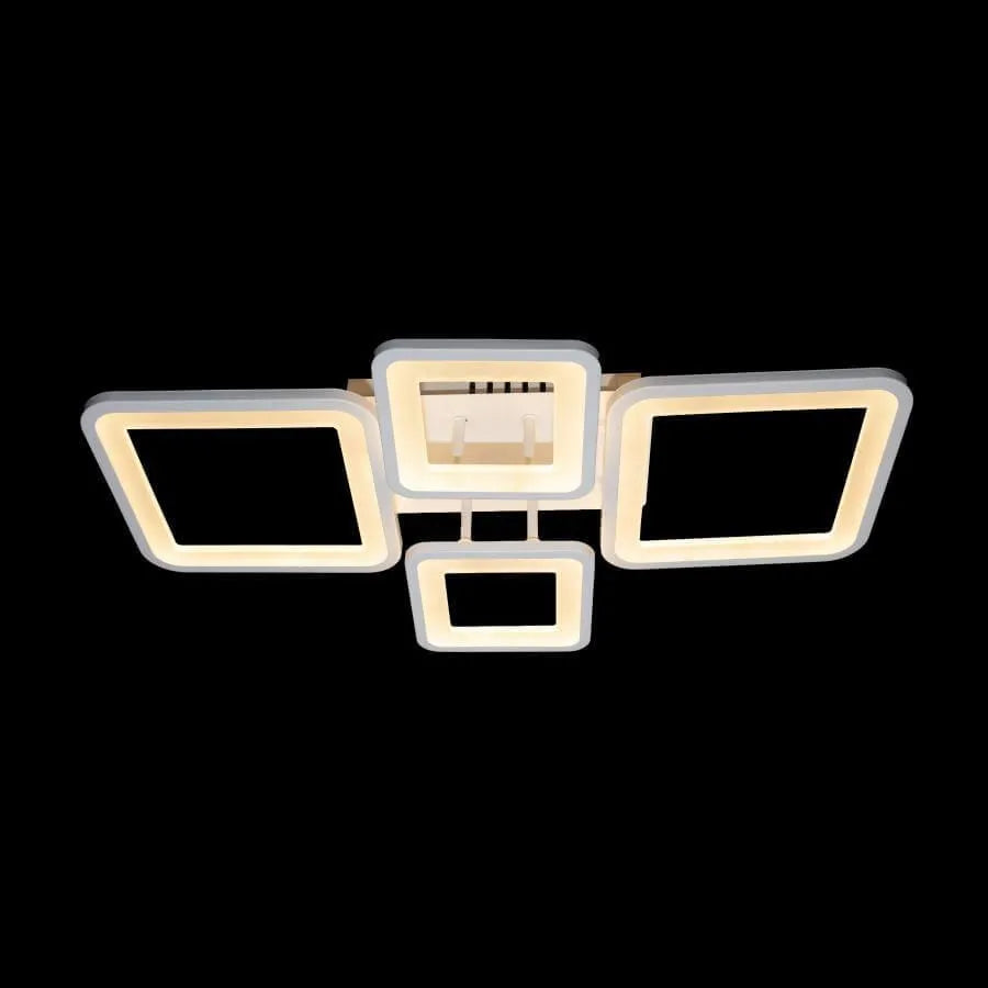 Lustra LED cu Telecomanda, ELLA, 4 Patrate, 85W, Lumina Rece/Calda/Neutra, Dimabila, Alb