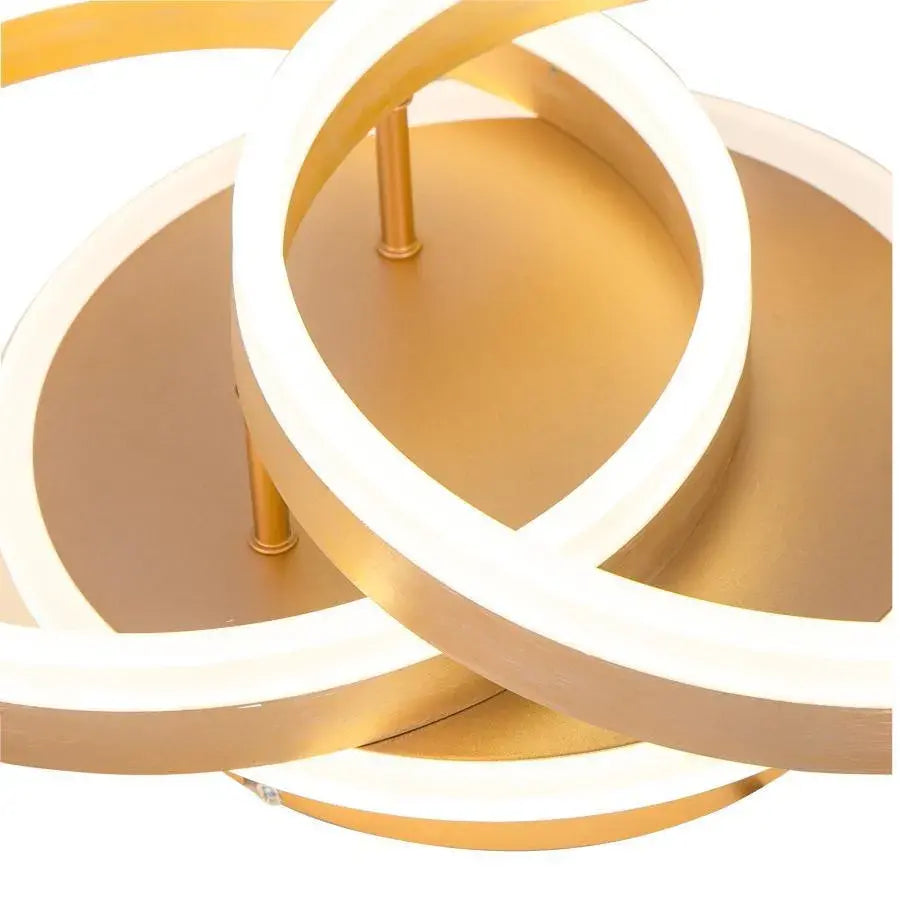 Lustra LED cu Telecomanda LYRA, 120W, 2 Cercuri, Dimabila, Auriu Periat, Lumina Rece/Calda/Neutra