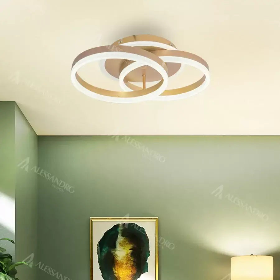 Lustra LED cu Telecomanda LYRA, 120W, 2 Cercuri, Dimabila, Auriu Periat, Lumina Rece/Calda/Neutra