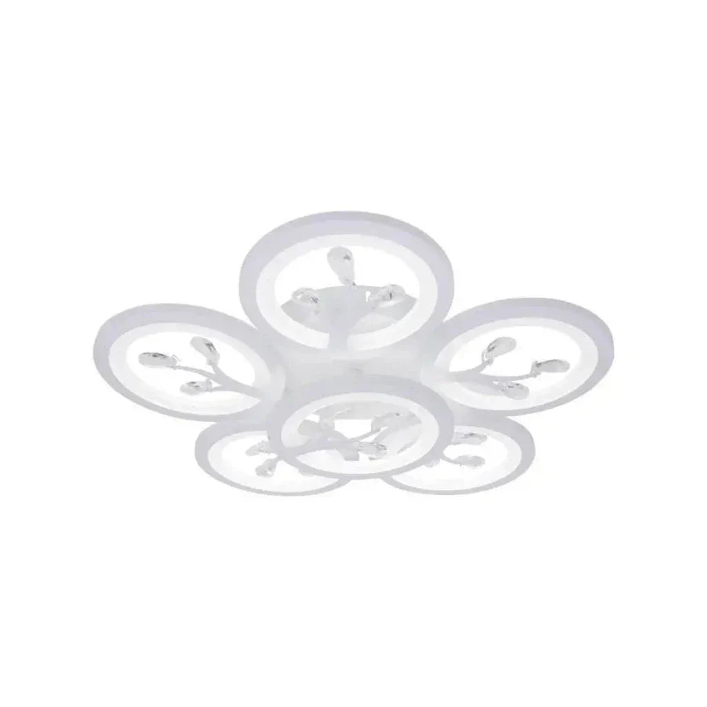 Lustra LED cu telecomanda si cristal DAISY ,6 Elemente, 72W, Lumina Rece/Calda/Neutra, Dimabila, Alb