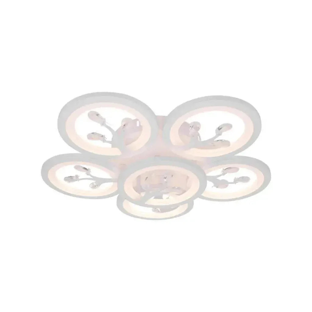 Lustra LED cu telecomanda si cristal DAISY ,6 Elemente, 72W, Lumina Rece/Calda/Neutra, Dimabila, Alb