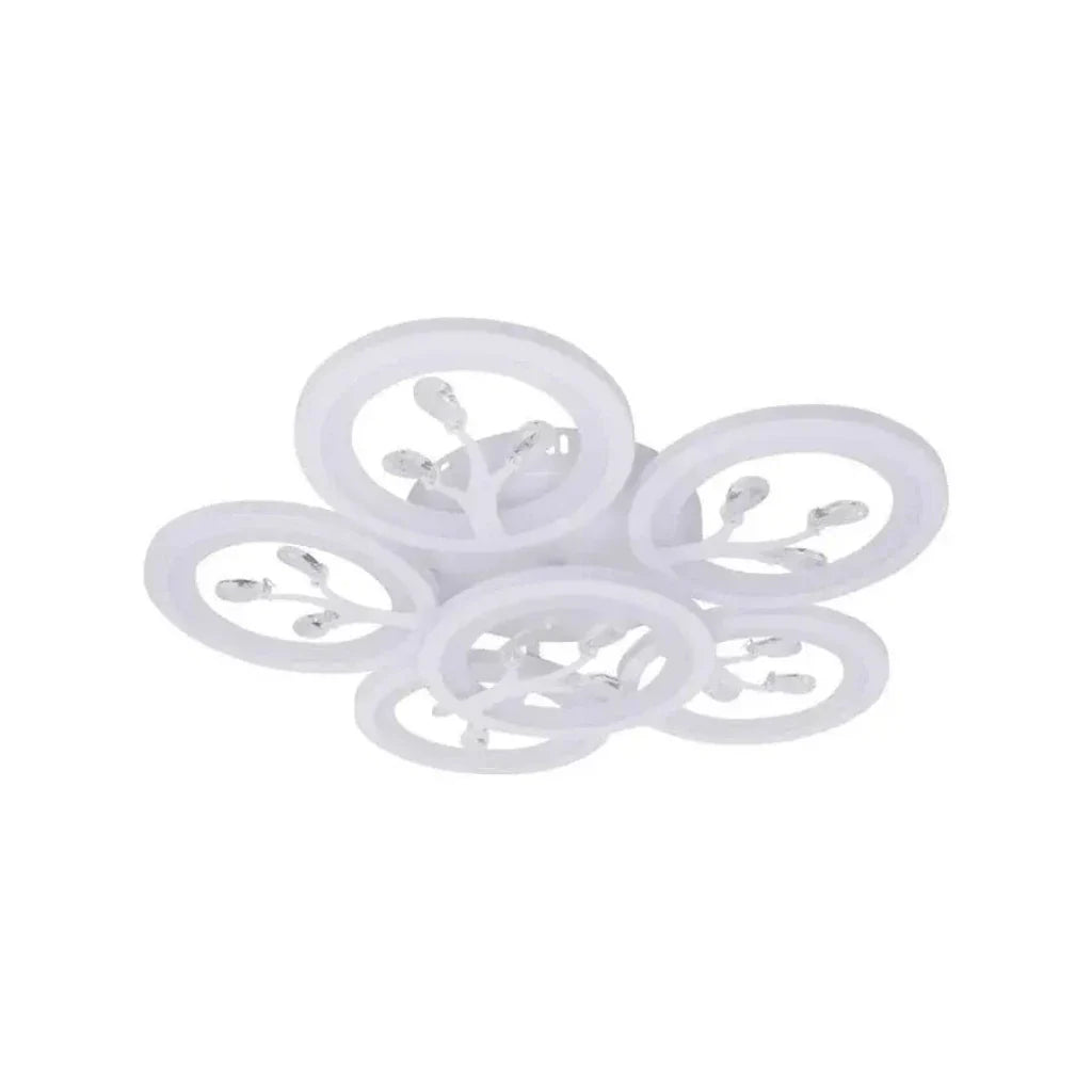Lustra LED cu telecomanda si cristal DAISY ,6 Elemente, 72W, Lumina Rece/Calda/Neutra, Dimabila, Alb