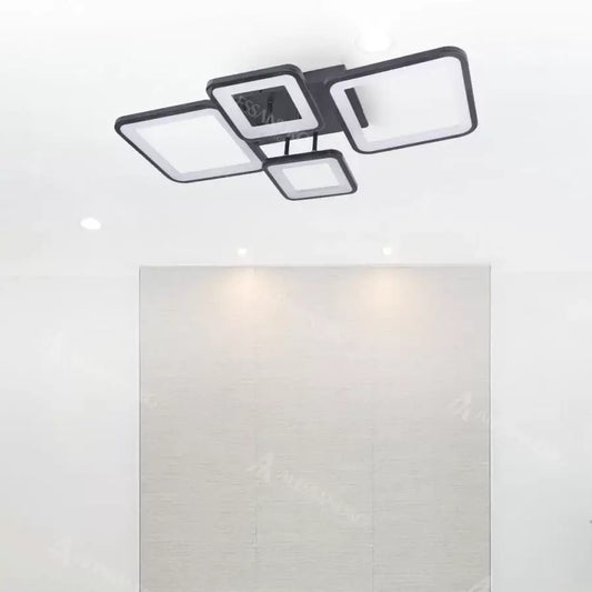 Lustra LED cu telecomanda SVANA, 106W, 4 Patrate, lumina Rece/Calda/Neutra, Dimabila, Negru