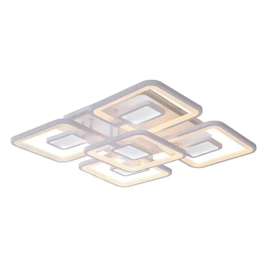 Lustra LED cu telecomanda FELIX, 107W, 5 Patrate, lumina Rece/Calda/Neutra, Dimabila, Alb