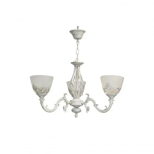 Lustra Rustic COTTAGE, 3*E27, Alb, Metal si Sticla