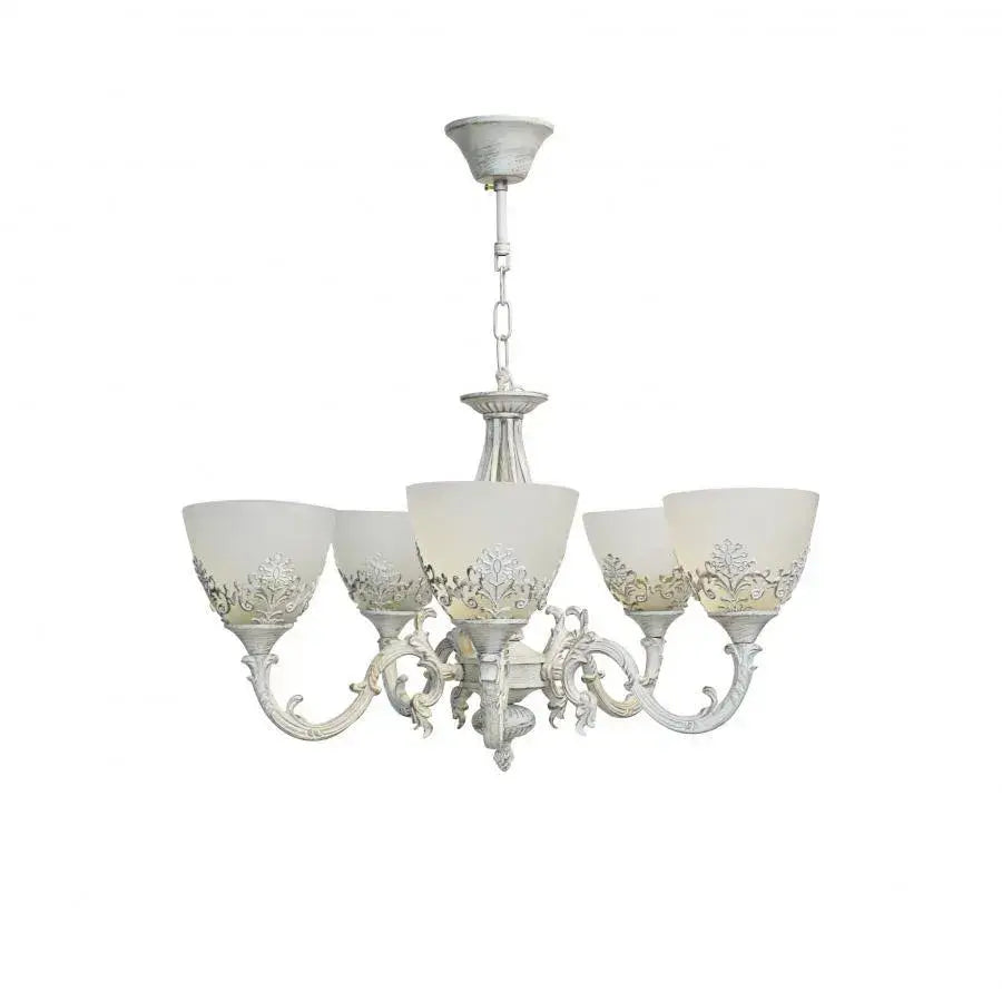 Lustra Rustic COTTAGE, 5*E27, Alb, Metal si Sticla