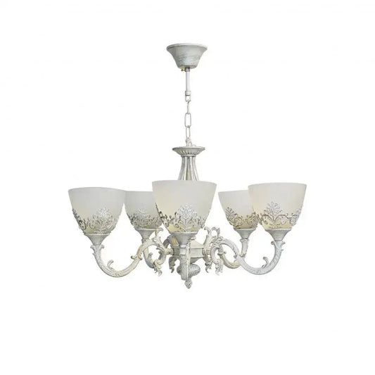 Lustra Rustic COTTAGE, 5*E27, Alb, Metal si Sticla