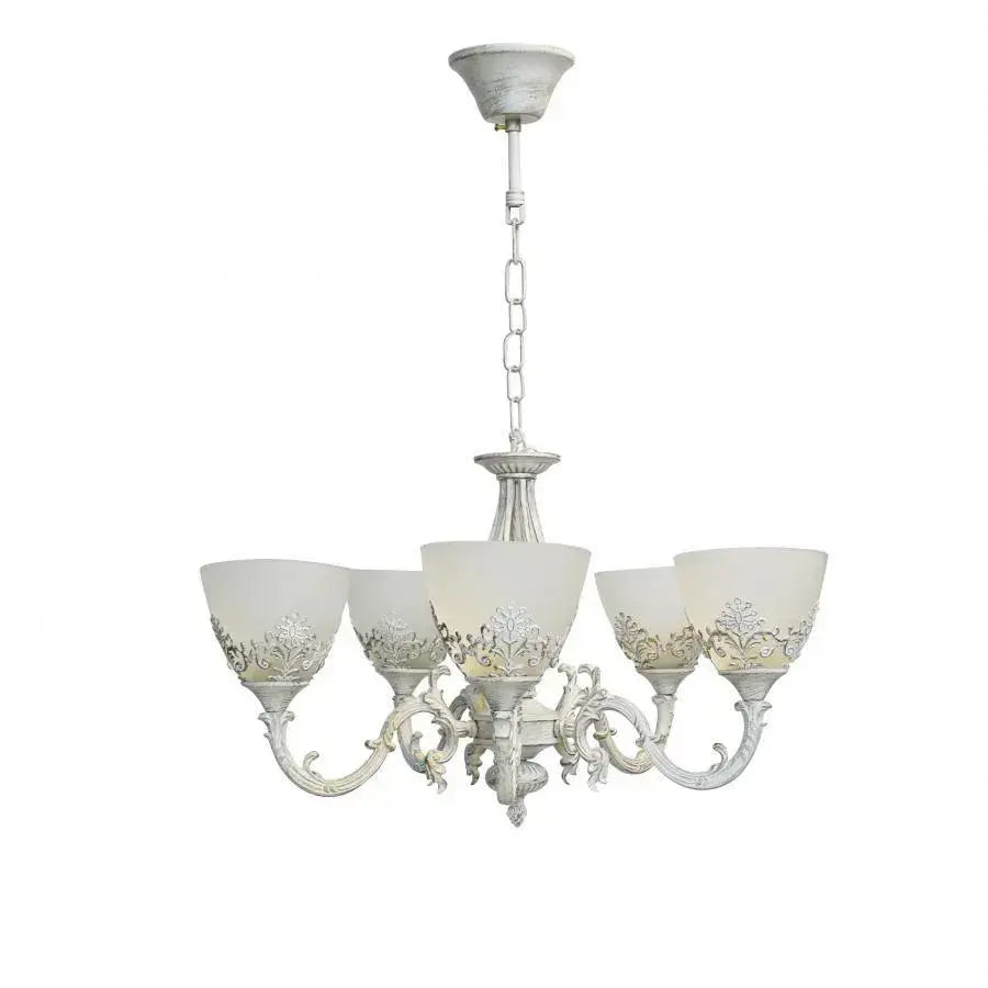 Lustra Rustic COTTAGE, 5*E27, Alb, Metal si Sticla