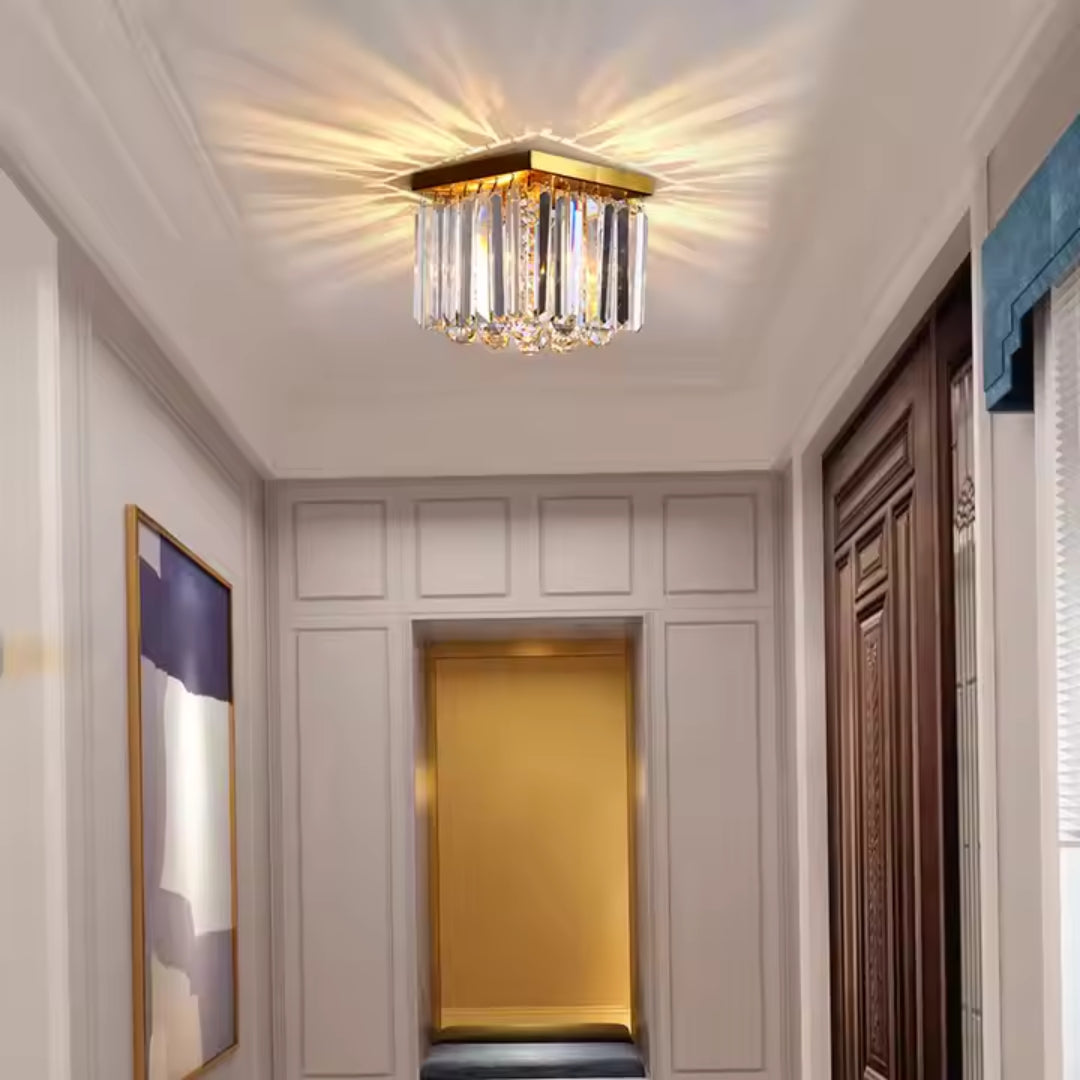 Lustra Cristal MARTINEZ Linear Luxe, Diametru 35cm, 4x E14, Auriu Lucios