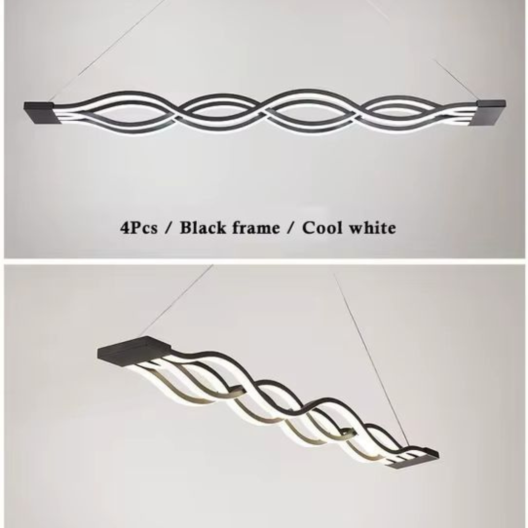 Lustra LED suspendata cu telecomanda WAVE, 76W, 4 Cercuri, lumina Rece/Calda/Neutra, Dimabila, Negru, Inaltime Reglabila