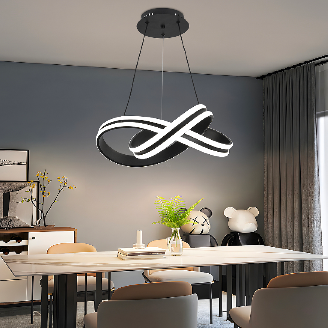 Lustra LED suspendata cu telecomanda INFINITY LOOP , 92W, lumina Rece/Calda/Neutra, Dimabila, Negru, Inaltime Reglabila