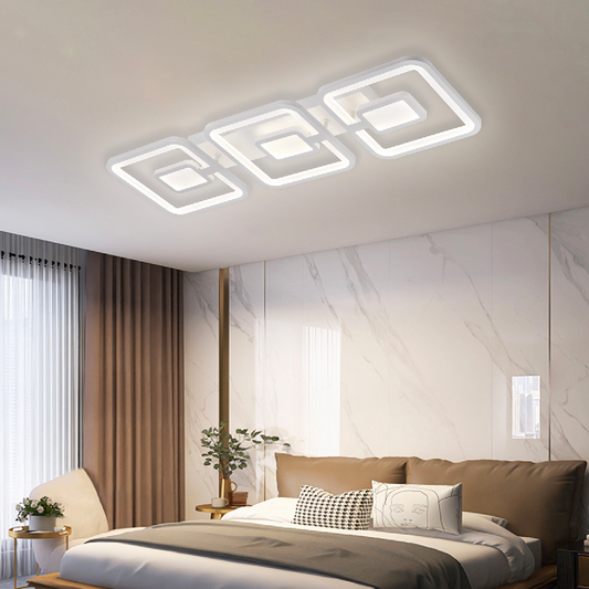 Lustra LED cu telecomanda  FELIX, 75W, 3 Patrate, lumina Rece/Calda/Neutra, Dimabila, Alb