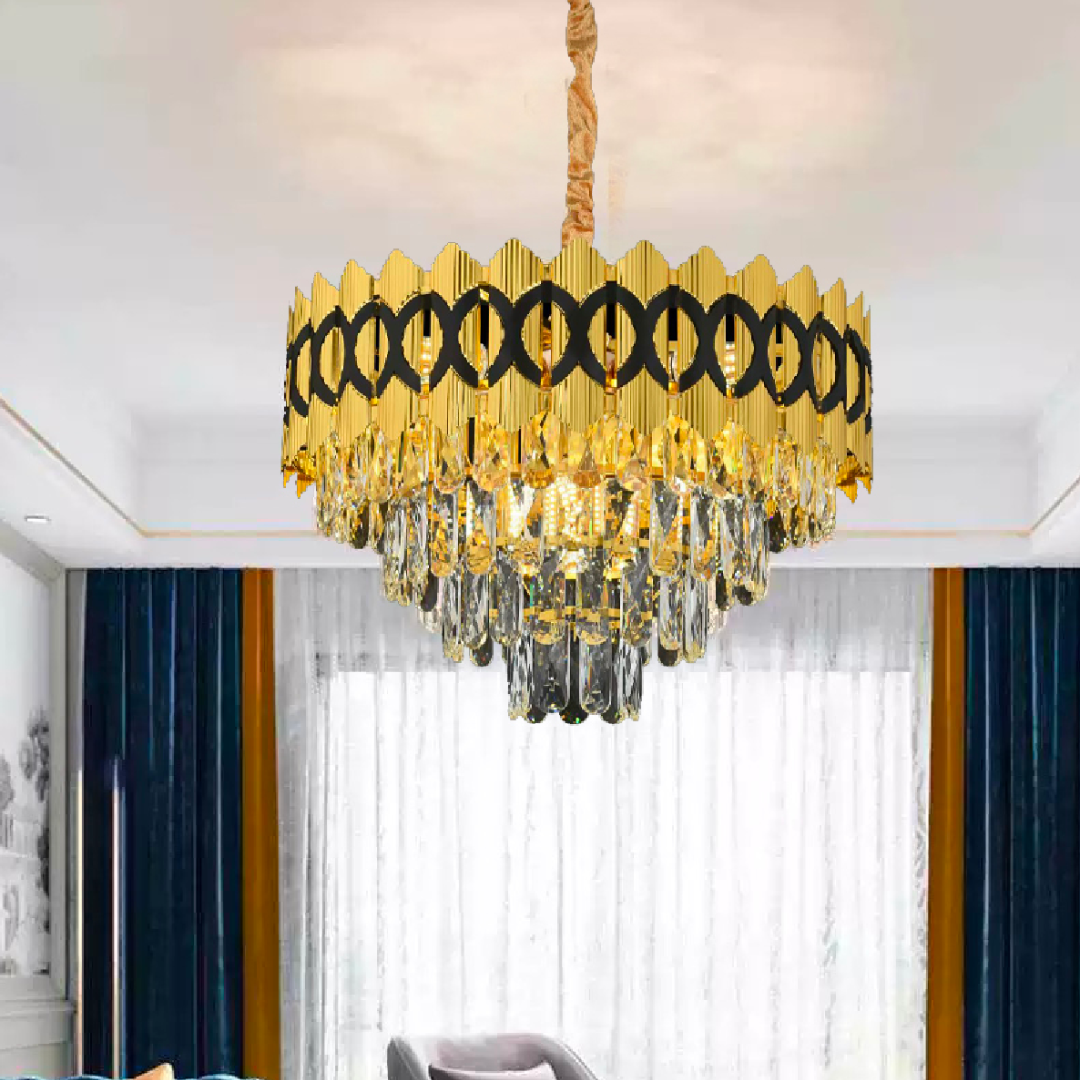 Candelabru Cristal PIERREFONDS Nobile 6xE14, Diametru 40cm, Auriu Lucios, Inaltime Reglabila