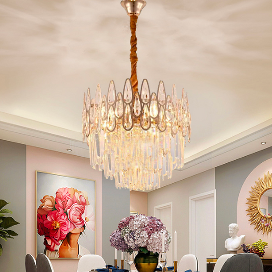 Candelabru Cristal ALHAMBRA Petito 3x E14, Diametru 30cm, Auriu Lucios, Inaltime Reglabila