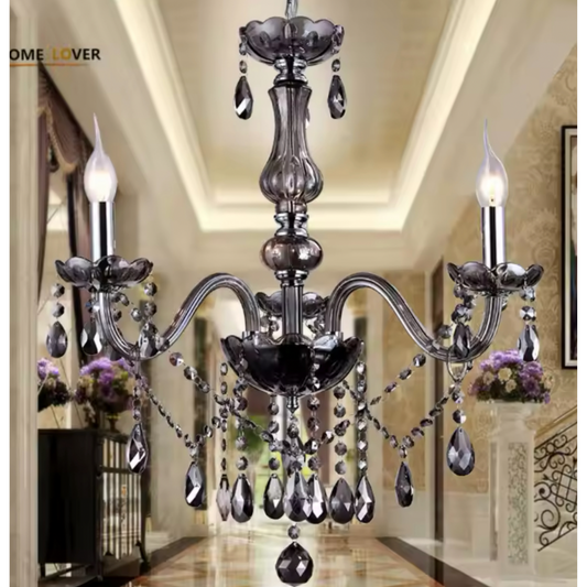 Candelabru Cristal Friedrich, 5xE14, Diametru 48cm, Negru, Inaltime Reglabila