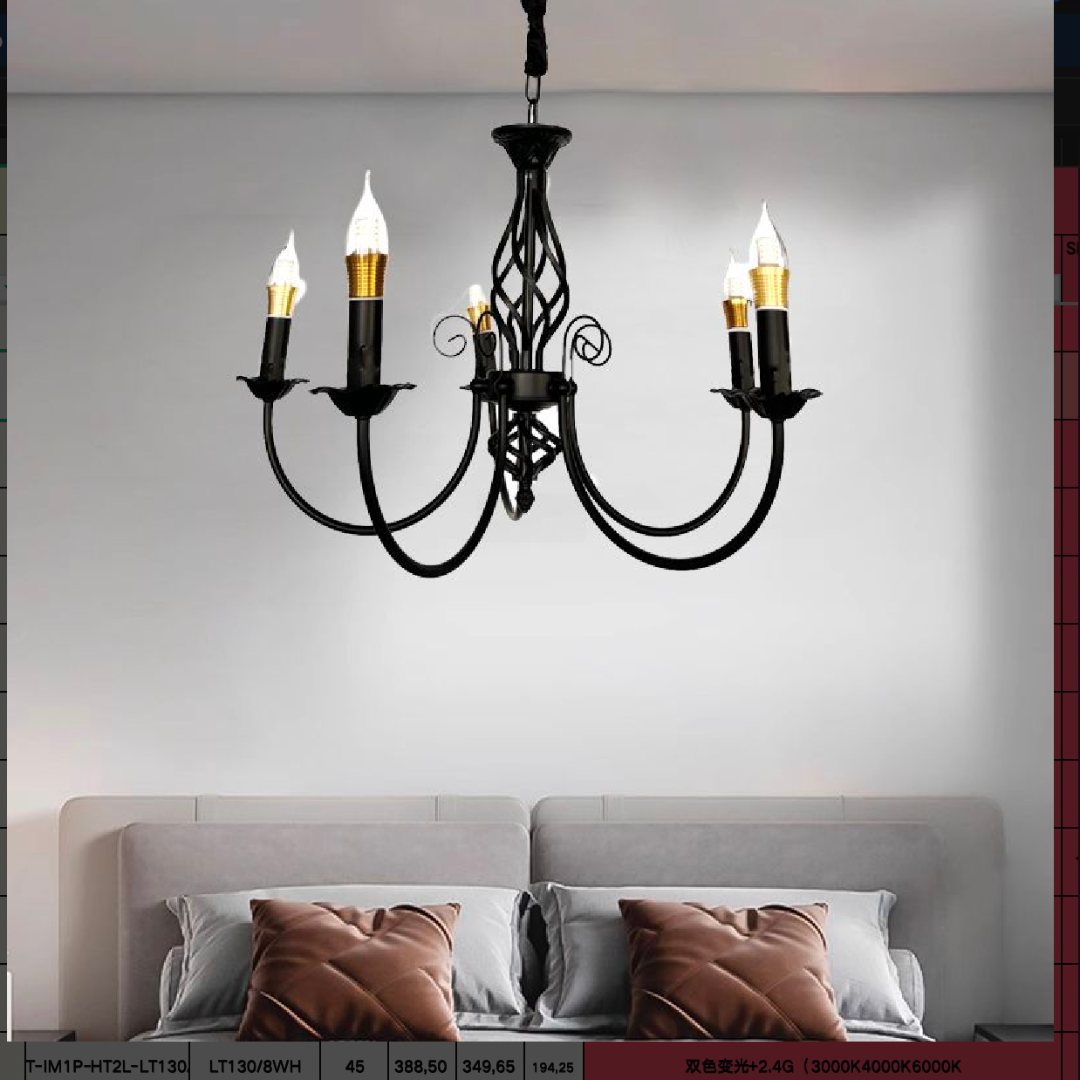 Candelabru Cristal Perla, 5xE14, Negru, Inaltime Reglabila