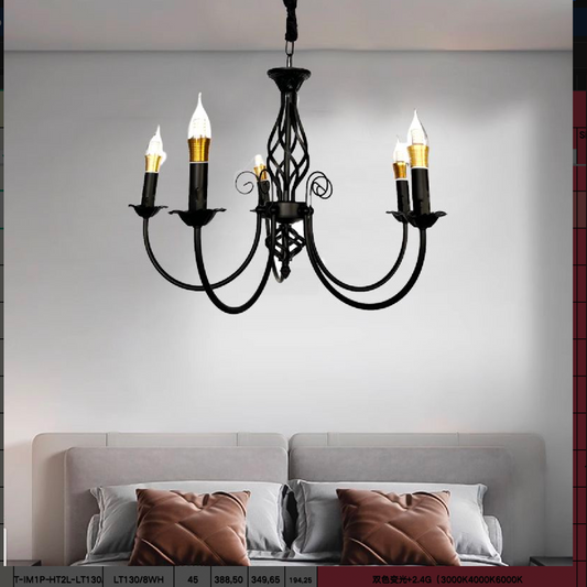 Candelabru Cristal Perla, 5xE14, Negru, Inaltime Reglabila