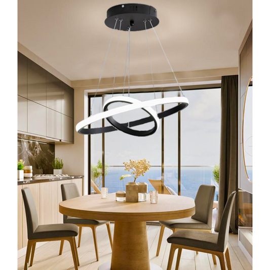 Lustra LED cu telecomanda RICCI, 25W, 2 Cercuri, lumina Rece/Calda/Neutra, Dimabila, Negru