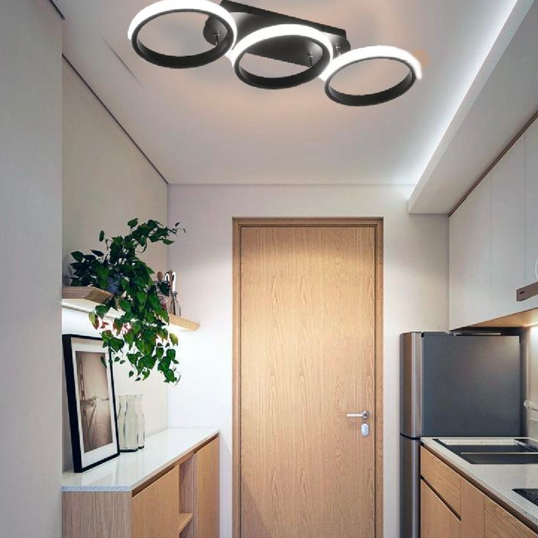 Lustra LED ELIO Toscano , 24W, 3 Cercuri, Lumina Rece/Calda/Neutra,Dimabila Negru