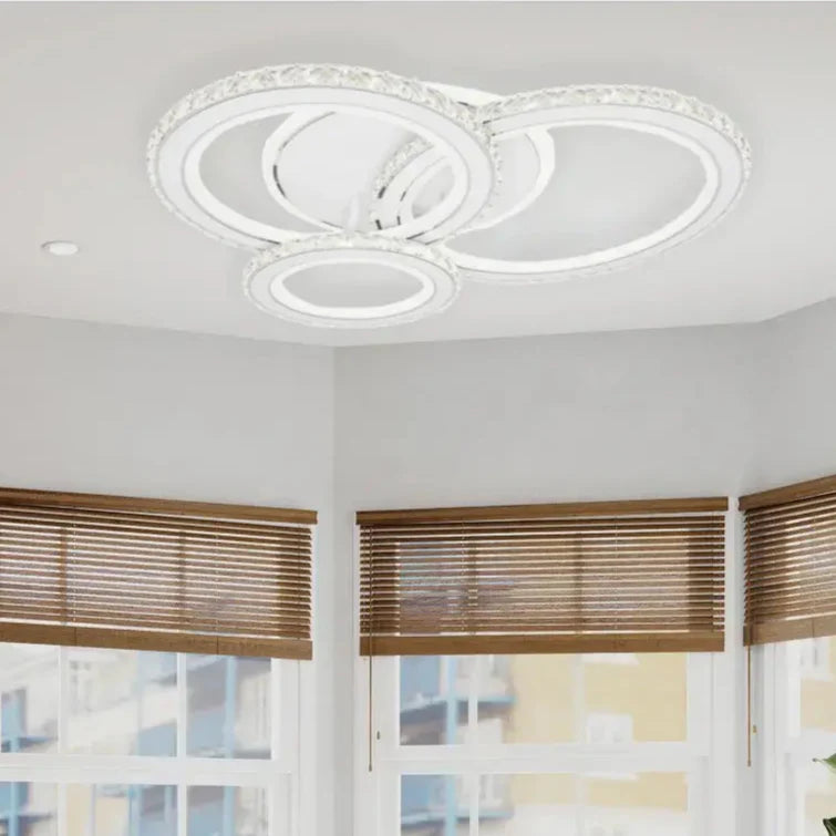 Lustra LED cu telecomanda si cristal NOVA ROTONDA RGB, 154W, 3 Cercuri, lumina Rece/Calda/Neutra, Dimabila, Alb