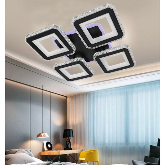 Lustra LED cu telecomanda LEILA, 79W, 4 Patrate, lumina Rece/Calda/Neutra, Dimabila, Negru