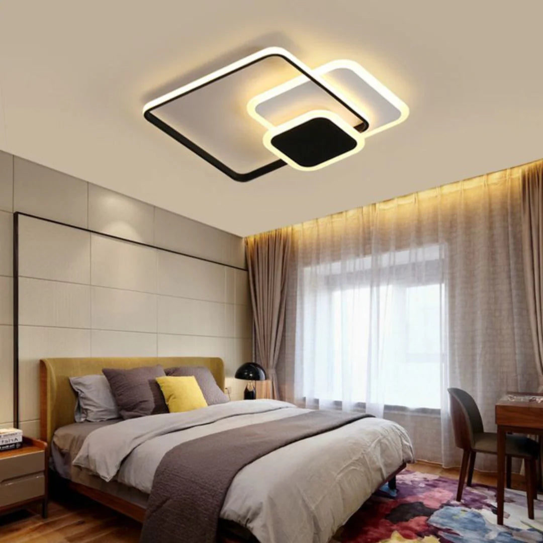 Lustra LED cu telecomanda ANEMONA, 75W, 3 Patrate, lumina Rece/Calda/Neutra, Dimabila, Negru