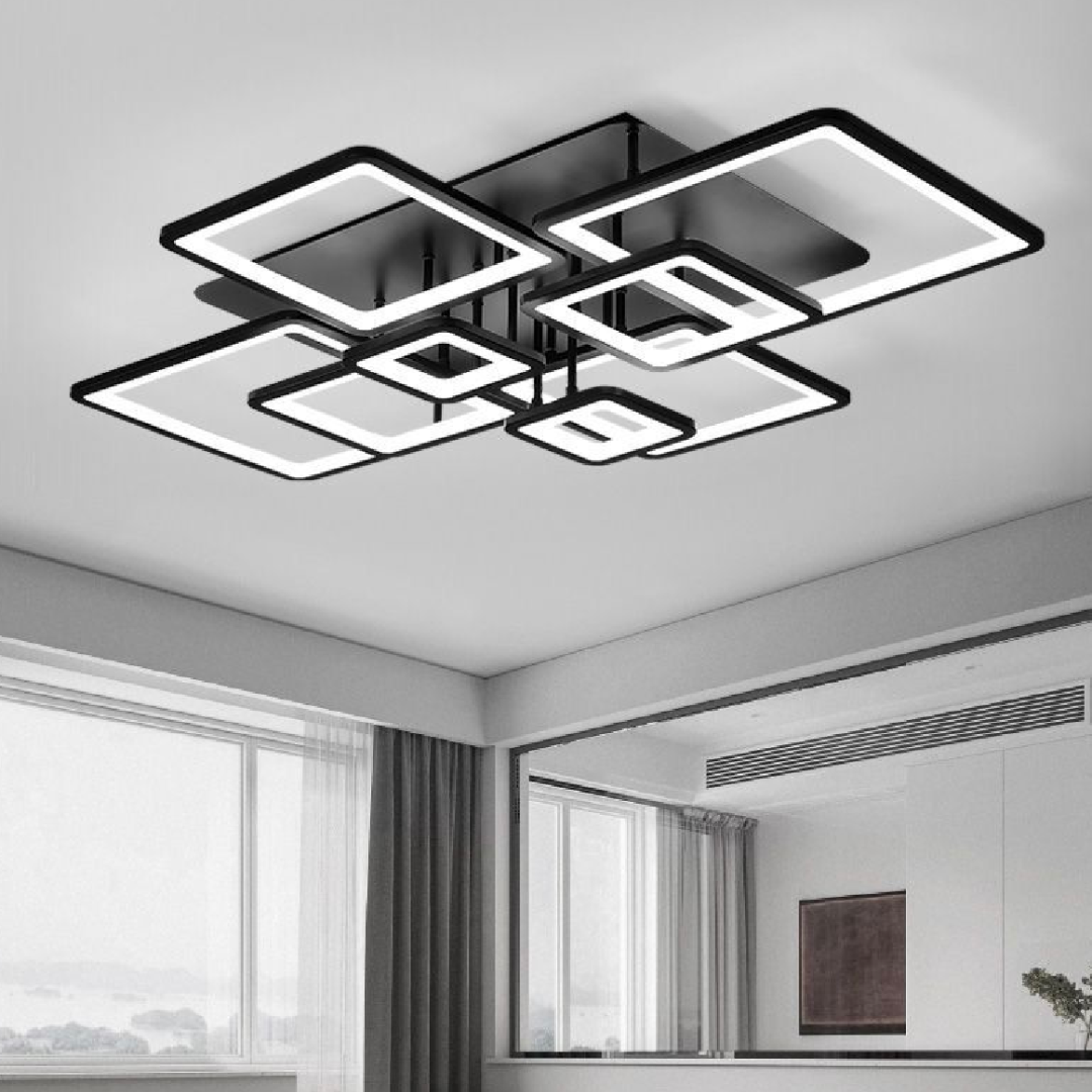 Lustra LED cu telecomanda ELLA, 203W, 8 Patrate, lumina Rece/Calda/Neutra, Dimabila, Negru