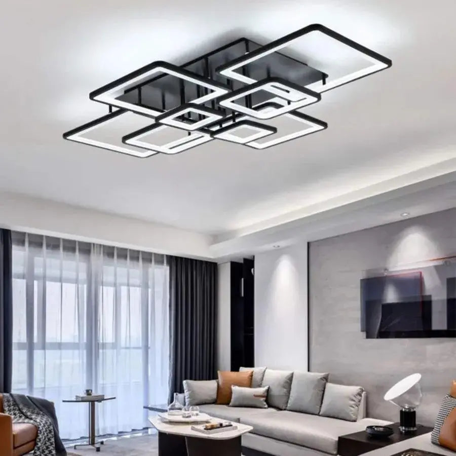 Lustra LED cu telecomanda ELLA, 203W, 8 Patrate, lumina Rece/Calda/Neutra, Dimabila, Negru