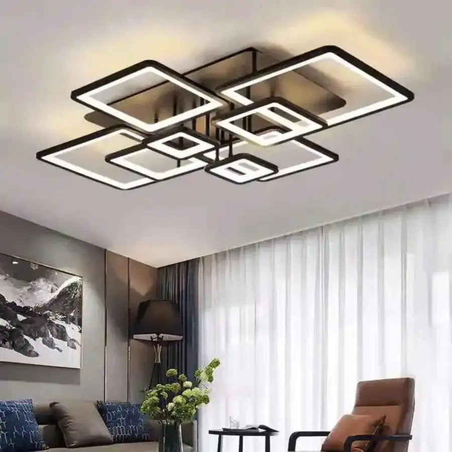 Lustra LED cu telecomanda ELLA, 203W, 8 Patrate, lumina Rece/Calda/Neutra, Dimabila, Negru