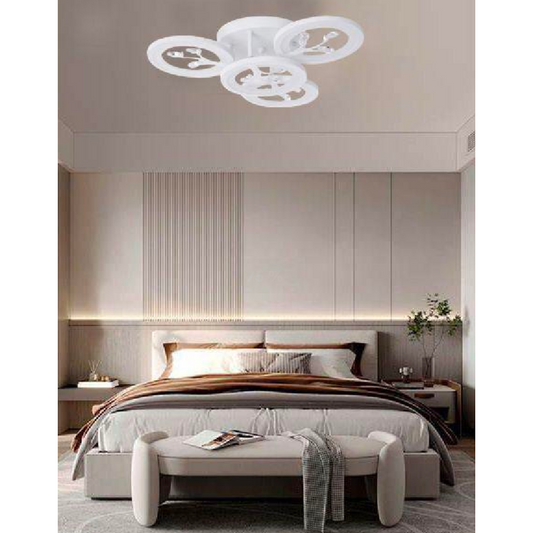 Lustra LED cu Telecomanda DAISY ,4 Elemente, 49W, Lumina Rece/Calda/Neutra, Dimabila, Alb cu Cristal