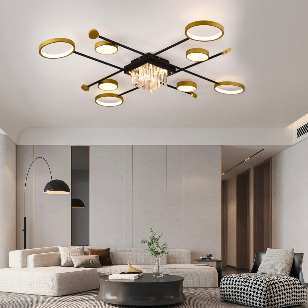 Lustra LED cu Telecomanda, RAMO, 46W, Auriu Negru