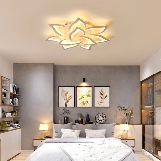 Lustra LED cu telecomanda LOTUS, 110W, 9 Petale, lumina Rece/Calda/Neutra, Dimabila, Alb