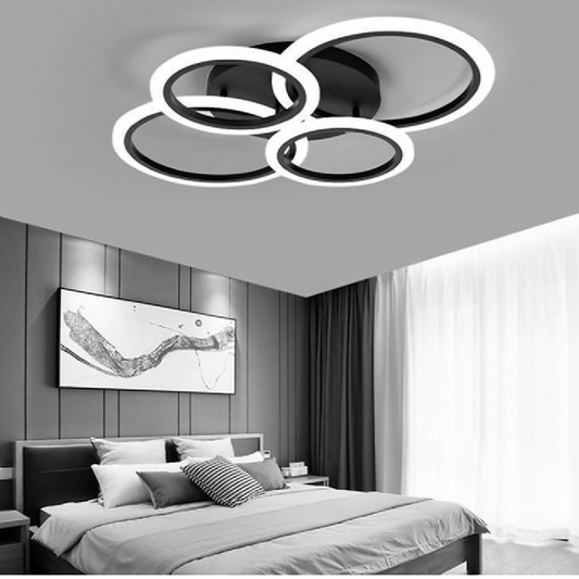 Lustra LED cu telecomanda NATHANIEL, 44W, 4 Cercuri, lumina Rece/Calda/Neutra, Dimabila, Negru