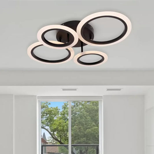 Lustra LED cu telecomanda NATHANIEL, 44W, 4 Cercuri, lumina Rece/Calda/Neutra, Dimabila, Negru