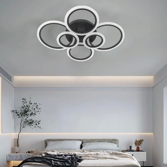 Lustra LED cu telecomanda BETTY, 82W, 6 Cercuri, lumina Rece/Calda/Neutra, Dimabila, Negru