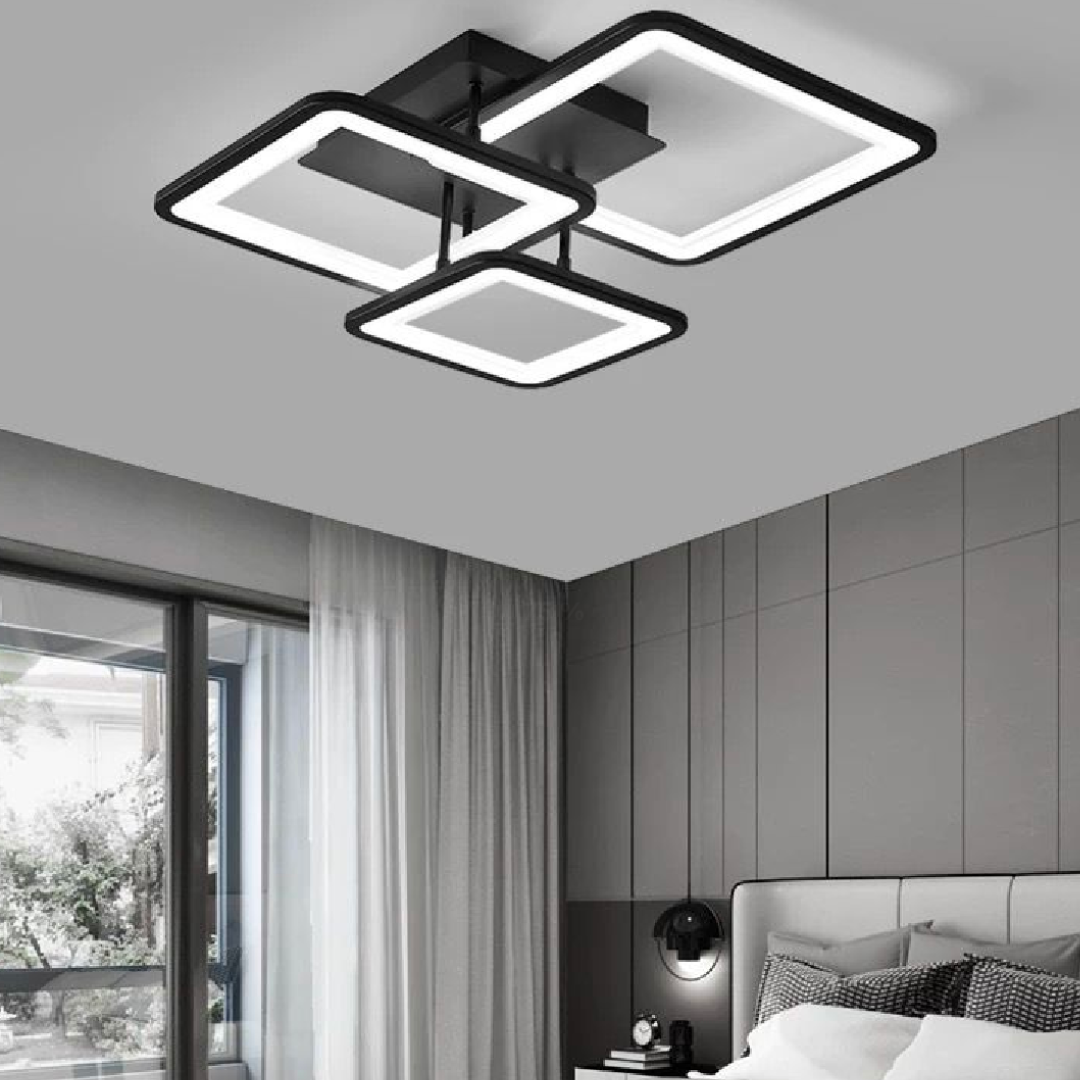 Lustra LED cu Telecomanda, ZOE, 3 Patrate, 64W, Lumina Rece/Calda/Neutra, Dimabila, Negru