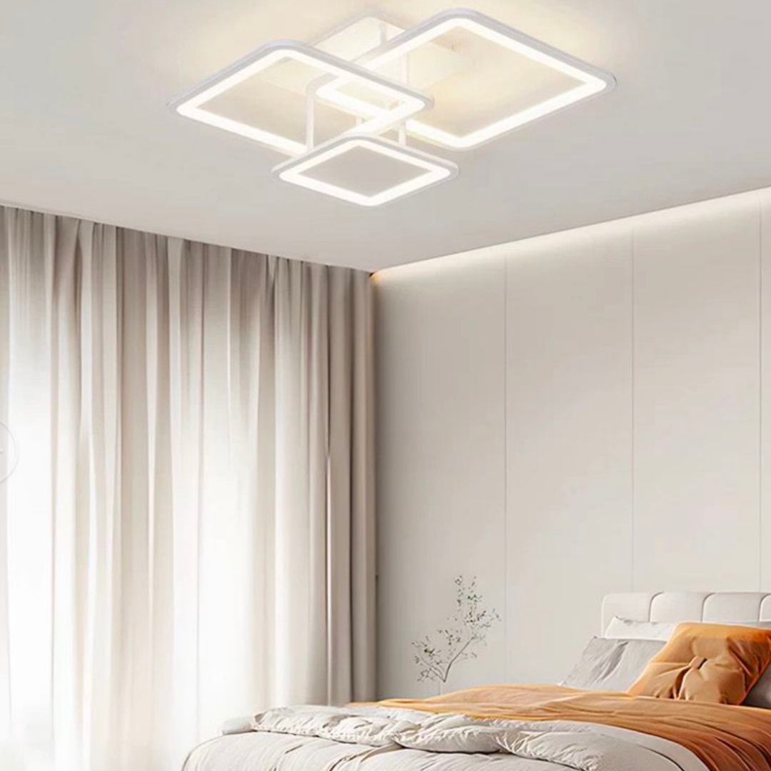 Lustra LED cu Telecomanda, ZOE, 3 Patrate, 64W, Lumina Rece/Calda/Neutra, Dimabila, Alb