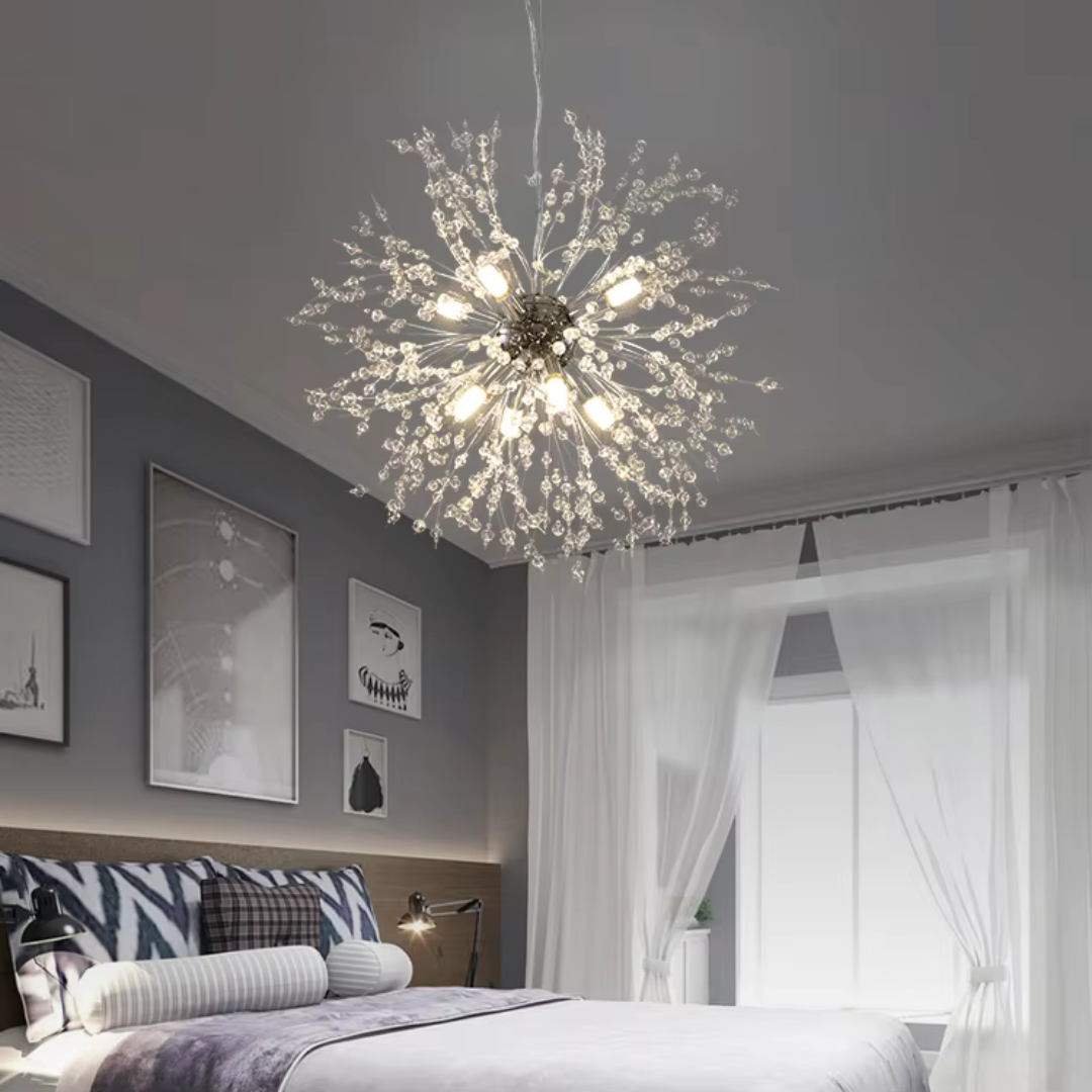 Candelabru Cristal Schönbrunn, 9x G9, Diametru 49cm, Argintiu Lucios, Inaltime Reglabila