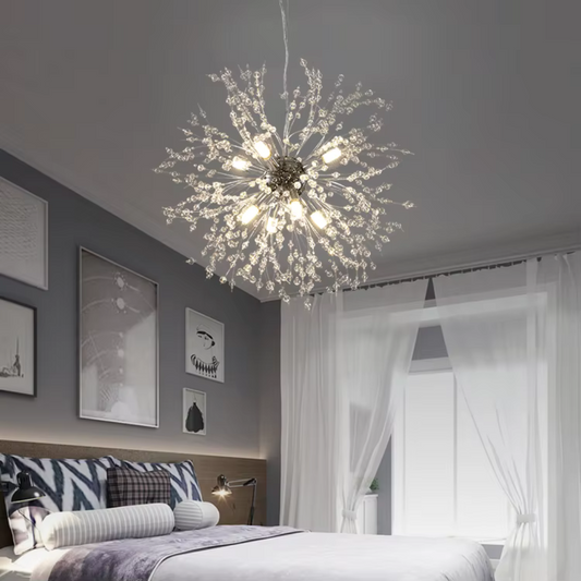 Candelabru Cristal Schönbrunn, 9x G9, Diametru 49cm, Argintiu Lucios, Inaltime Reglabila