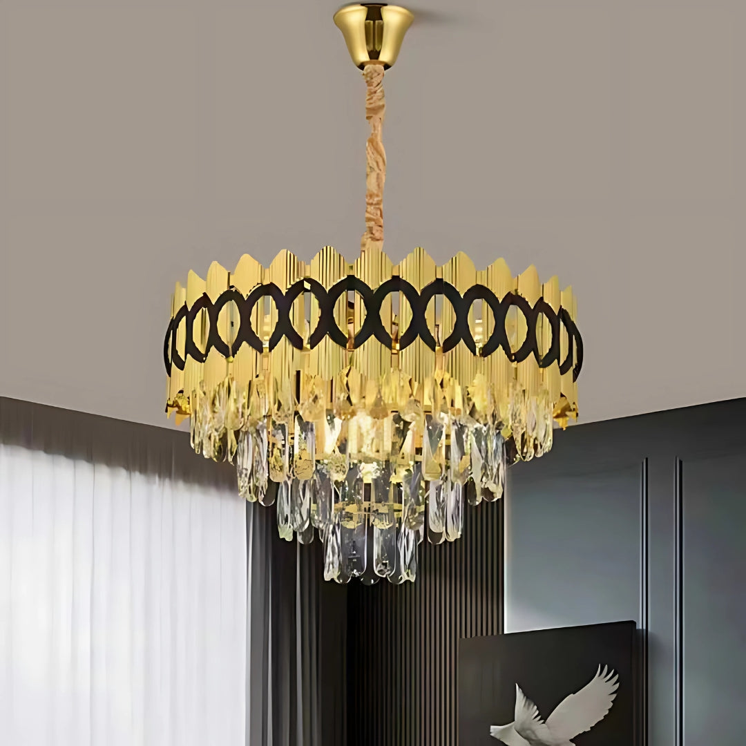 Candelabru Cristal PIERREFONDS Petito 3xE14, Diametru 30cm, Auriu, Inaltime Reglabila