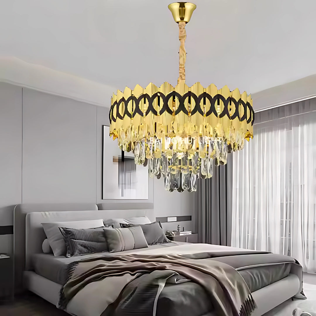 Candelabru Cristal PIERREFONDS Eleganza 8x E14, Diametru 49cm, Auriu, Inaltime Reglabila