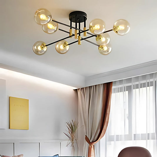 Lustra cu Abajur Rotund, PENTHOUSE Grand, 8xE27, Negru Auriu, Metal