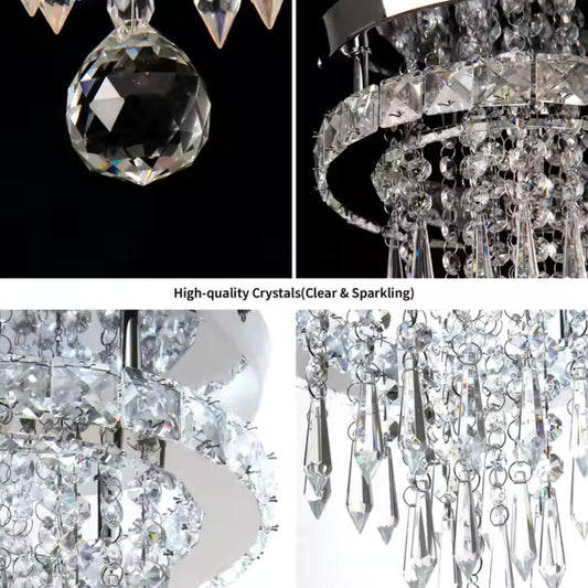 Candelabru LED Alberico Rotund, 20W, Lumina Rece/Calda/Neutra, Cristal, Crom Lucios